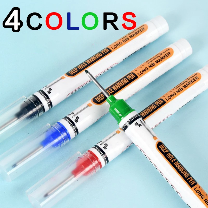 10Pcs/Set Multi-Purpose 20mm Deep Hole Long Nib Head Marker For Metal Perforating Pen Waterproof Bathroom Woodworking Decor Tool