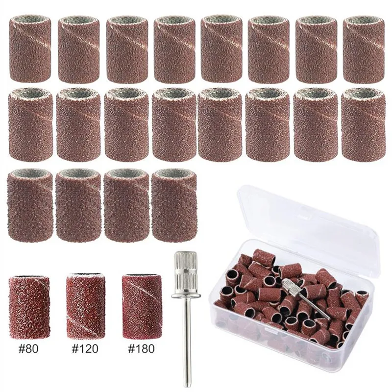 100/210pc Sanding Cap Bands Drum For Electric Manicure Machine 80/120/180 Grit Nail Drill Grinding Bit Files Pedicure Tool Set