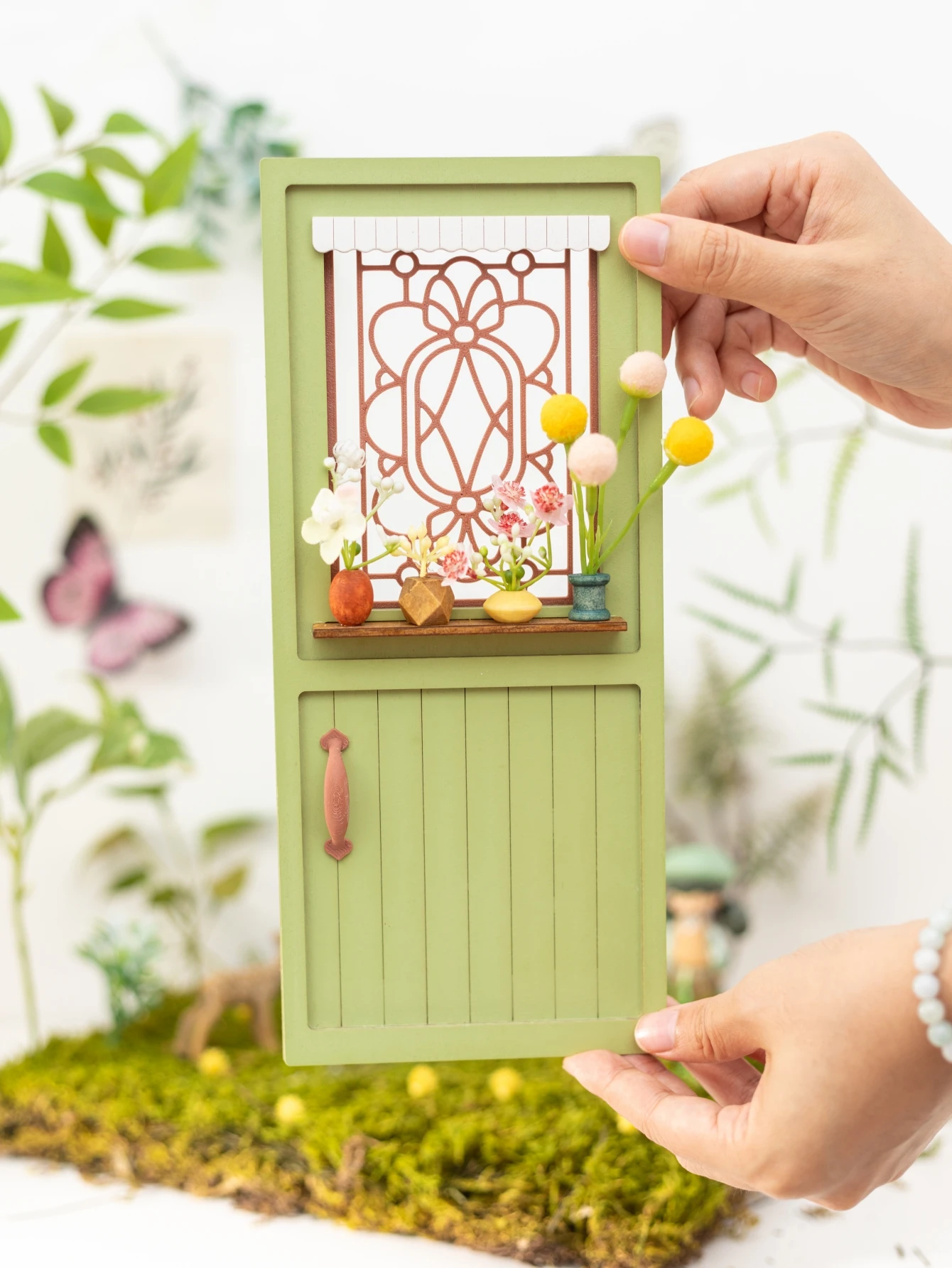 Cute Fairy Wooden Door Home Wall Arts Decor Miniature Landscape Plants Garden Decor Doll House Accessories Desktop Ornament Gift