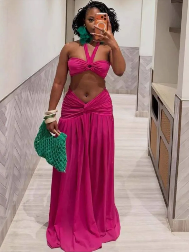 

Women's Sexy 2-piece Halter Neck Crop Top Long Skirt Suit Casual Commuting Party Date Business Vacation Beach Two-pieces Outfit