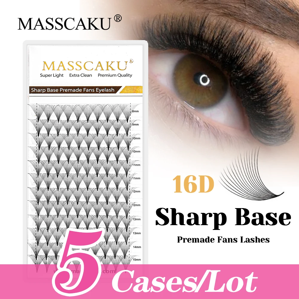 

MASSCAKU High Quality 5cases/lot Korean PBT Fiber Narrow Root Thin Stem Lash C D Curl Thin Root Pointy Base Lashes Easy to Grip