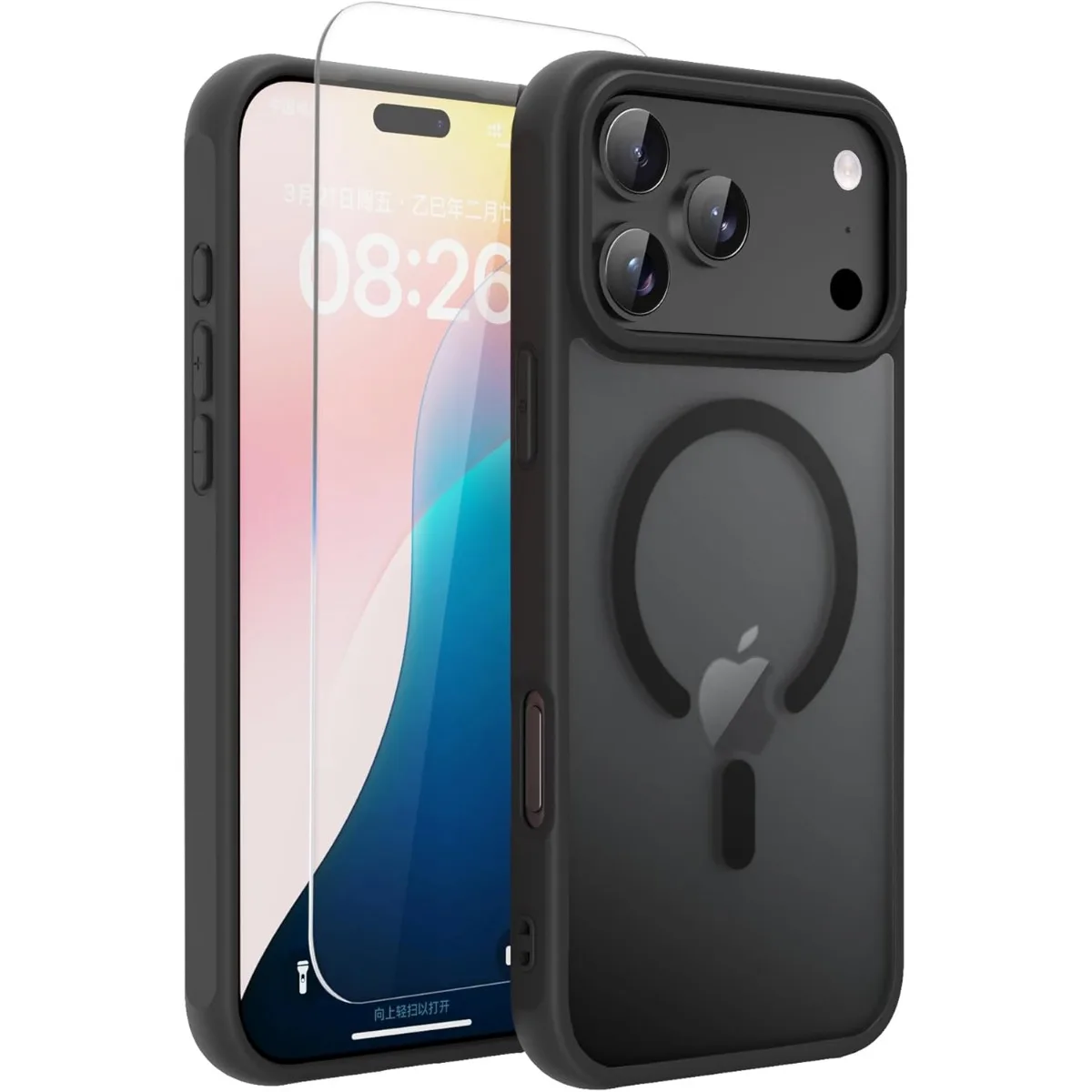 Magnetische matte halbtransparente PC + TPU-Hülle für Phone17 Pro Max 17Air mit Glas-Displayschutzfolie, stoßfeste Schutzhülle
