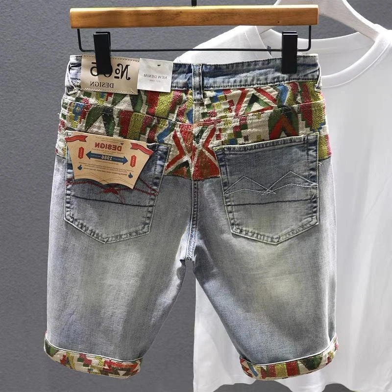 Man Denim Shorts Selvedge Multi Color Short Jeans Pants for Men Graphic Ripped Luxury Jorts Distressed Harajuku Xl Xxxl Buttons