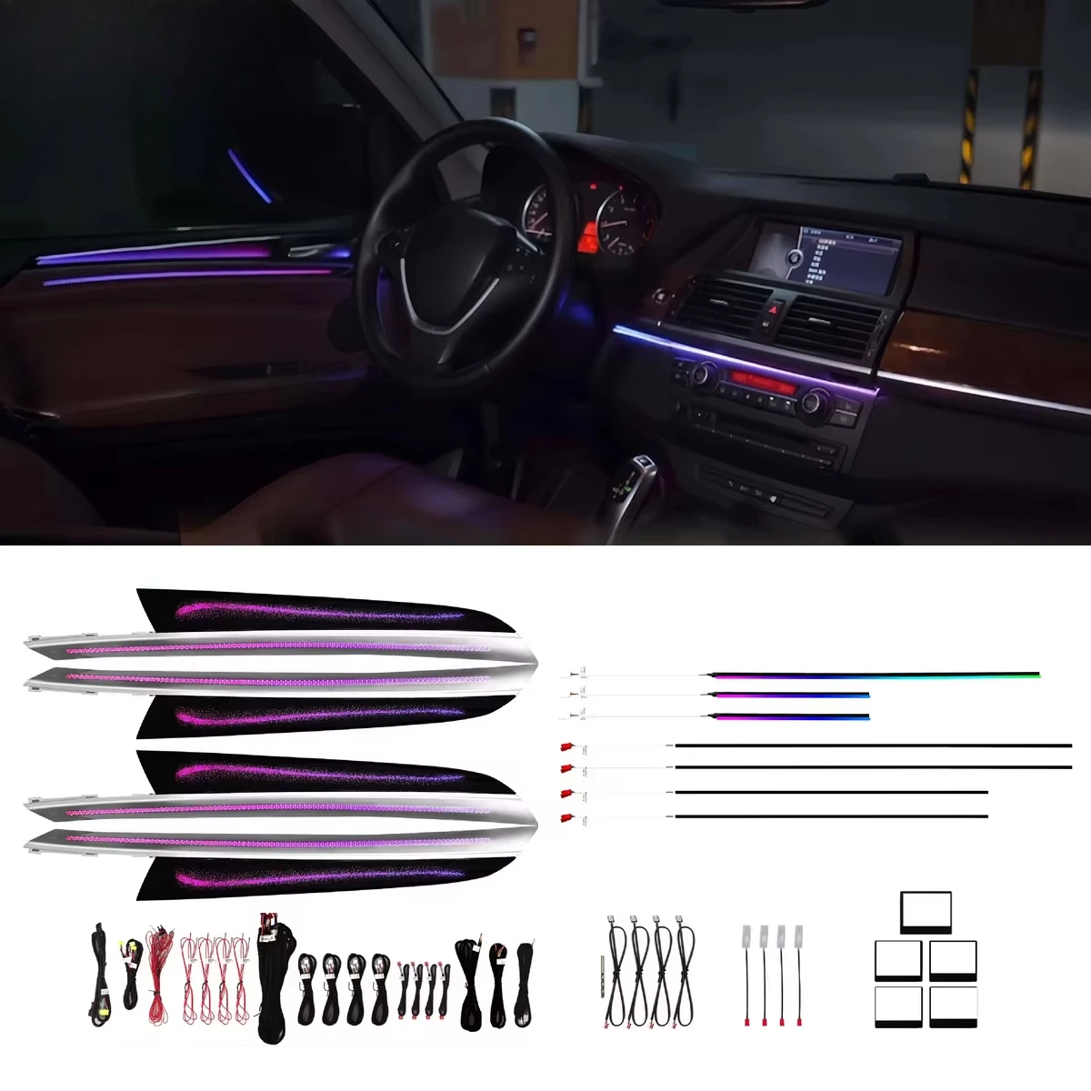 Ambient Light Car Trim Kit for BMW X5 E70 2008-2013 SUV OEMs with 64-color Screen Buttons and App Controls