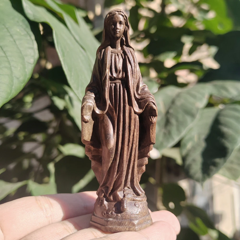 3.8 Inch Hand-Carved Wooden Mary Figurine, Classical Style, Traditional Theme, Suitable for Christmas Decorations, Tabletop Decorations, Party Decorations, Bedroom, New Year Gifts, Centerpiece Decorations, Study Room