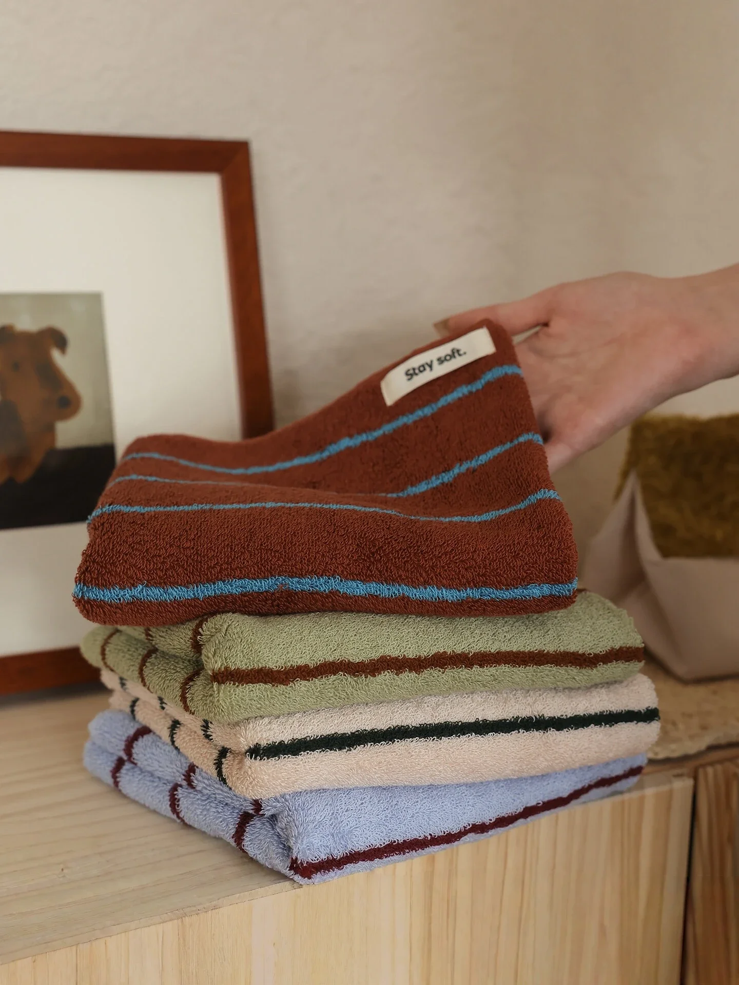 Soft Cotton Absorbent Bath Towel Korean Style Double-sided Striped Towel for Daily Use