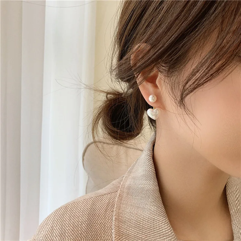 2022 New Korean Style Contracted Heart Pearl Earrings For Women Sweet Flower Zircon Geometric Stud Earring Girl Party Jewelry