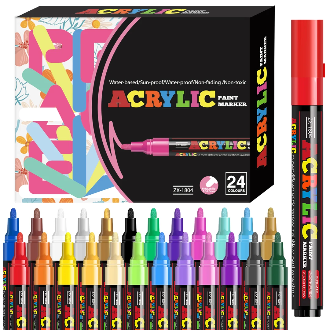 12/18/24 Color Markers, Water-Based/Sun-Resistant/Waterproof/Non-Fading, Quick-Drying Pens That Do Not Smudge, Medium Tip (2-3mm), Markers Suitable for Canvas, Wood, Glass, Ceramics, Fabric Painting, DIY Crafts, Art Supplies, Student Gifts, Back-To-School Season & Teacher's Day Gifts