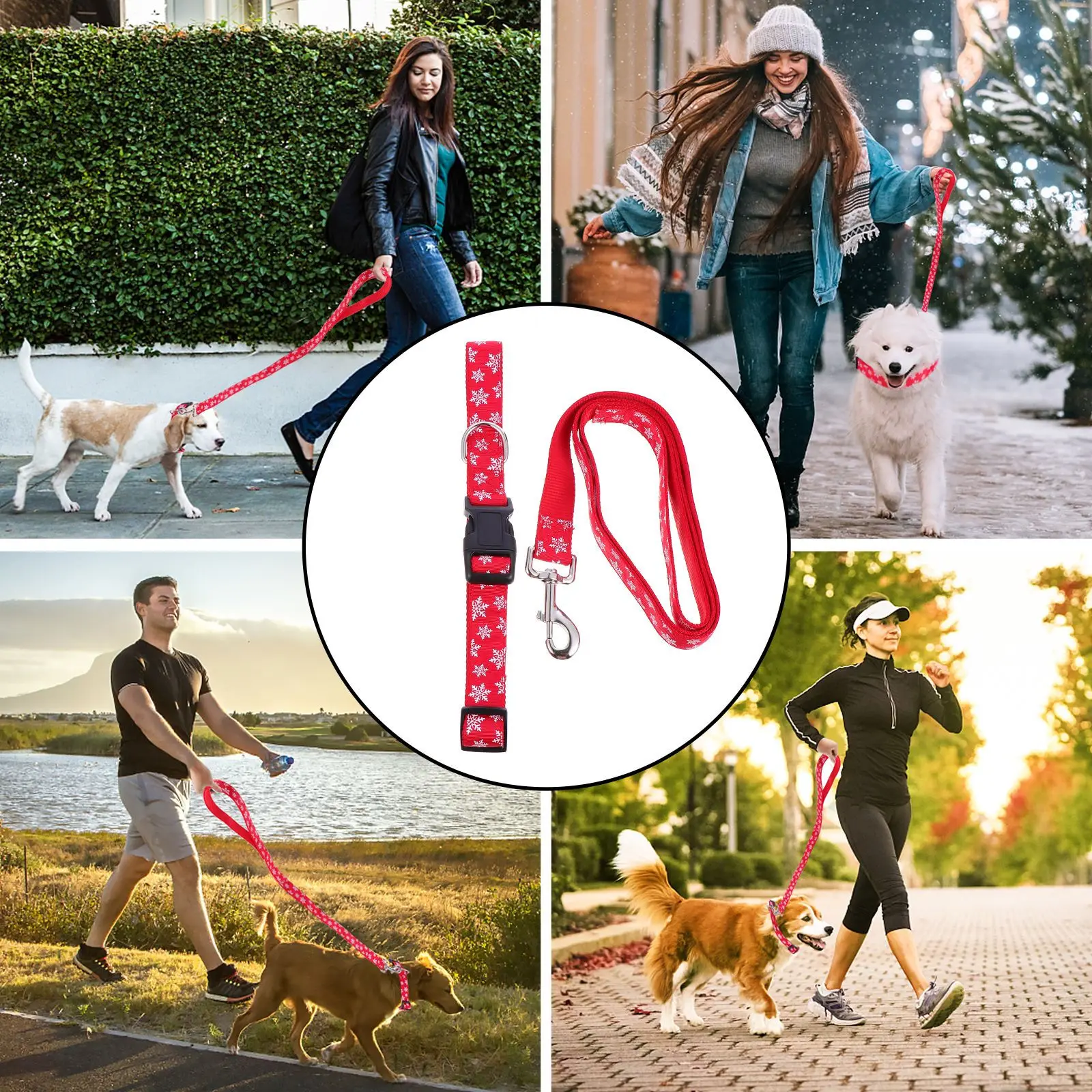

1Set Snowflake Collar Set Adjustable Christmas Pet Leash Collar Xmas Dog Rope Strap Festive Pet Supplies Dog Rope with Strap