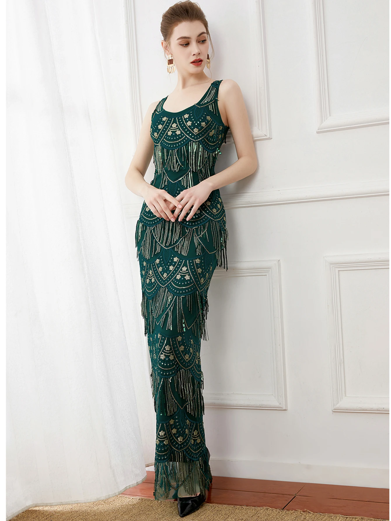 فستان ماكسي صيفي مثير عتيق باللون الأخضر مزين بالتر فساتين نسائية أنيقة فاخرة للحفلات الطويلة فساتين سهرة بدون ظهر للحفلات الراقصة #5