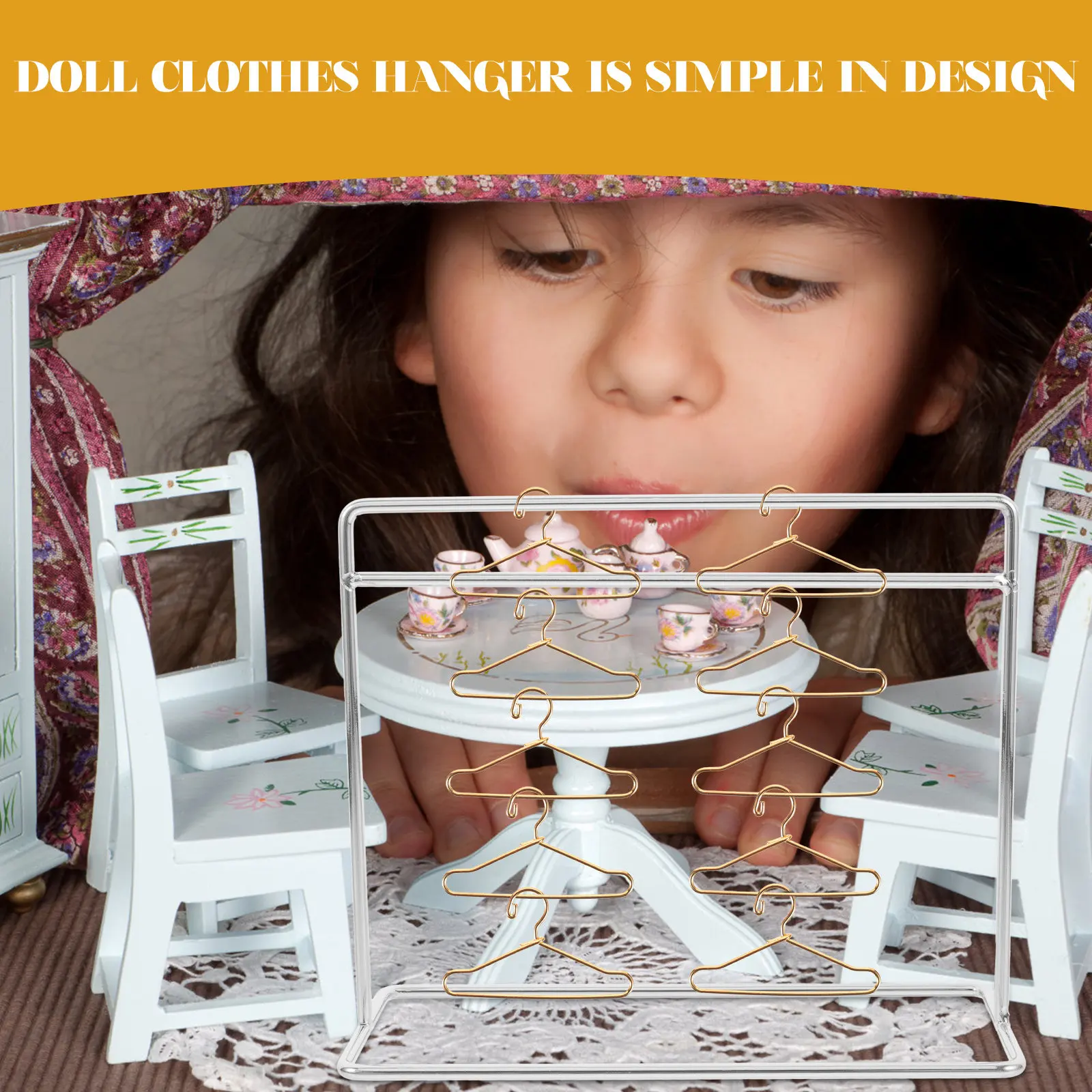 1Set Mini Clothes Hangers for Dollhouse Iron Miniature Clothing Rack Sturdy Display Stand for Kids Room Nursery School Decor
