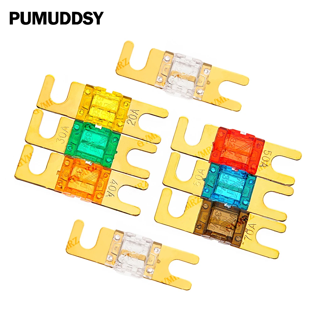 5PCS 20A 30A 40A ANL Gold Plated Stud Car Fuses Mini Car Stereo Audio AFS Fuse 50A 60A 32V Auto Fuse Fuses 70A 80A 100A 125A