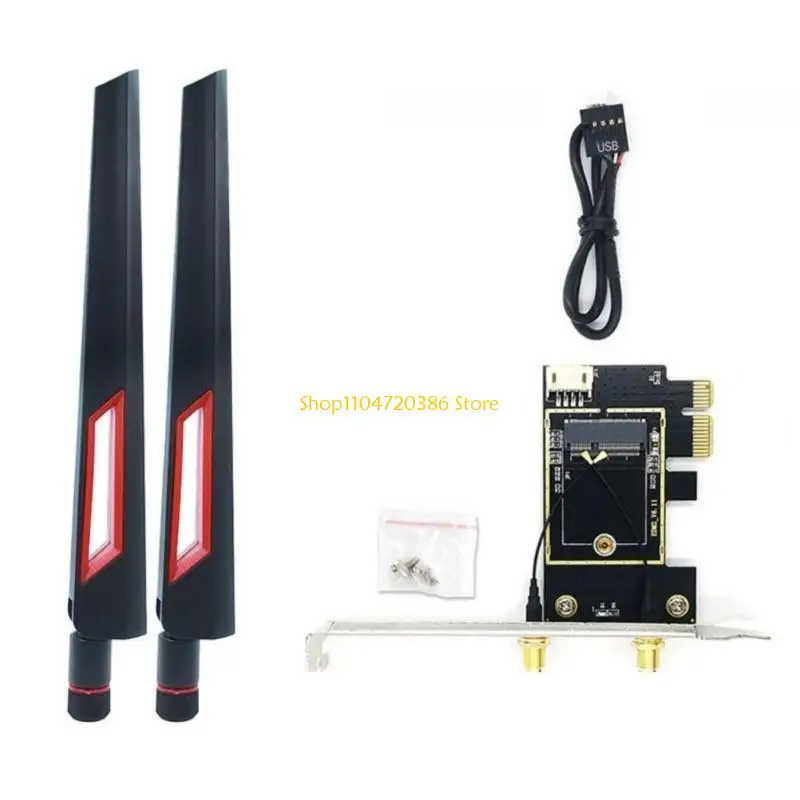 K0EA M.2 NGFF Wireless Card to PCIe Adapter Desktop WLAN Converter with 8DB/10DB Antennas for 7260 8265 7265 8260 AX200 AX210