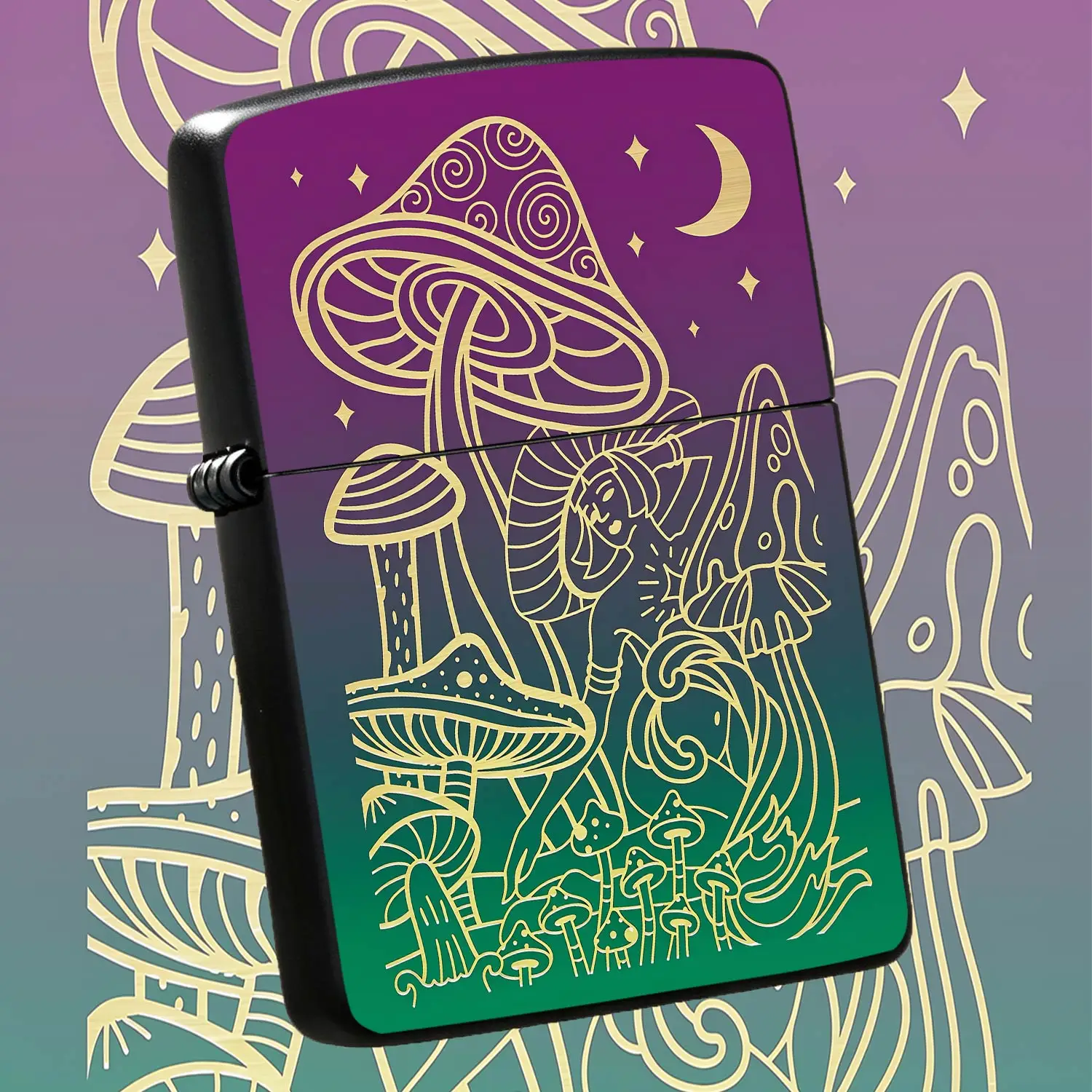 Creative Psychedelic Mushroom Fairy Gradient Art Style Lighter, Trendy Vibe Decor Item, Suitable For Daily Use, Outdoor Activities, Gifting, Unique Retro Starry Night Themed Portable Practical Collectible Present A Humorous And Interesting