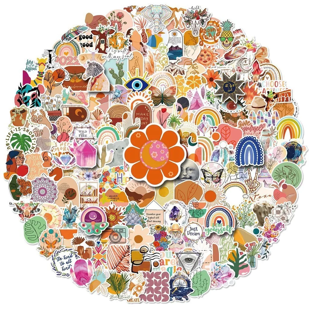 50/100/200 قطعة بوهو الفن البوهيمي مقاوم للماء ملصقات الكتابة على الجدران لحساب اليد مقلمة الشارات BulingBulingStickers Store