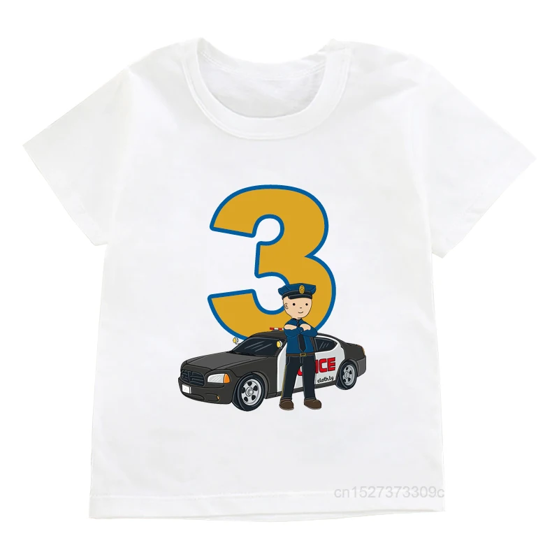 Kids Cool Birthday Boy Party T-shirts Boy/Girl Policeman 1-10 Birthday Number Tshirt Funny Gift Tshirt Present Clothing