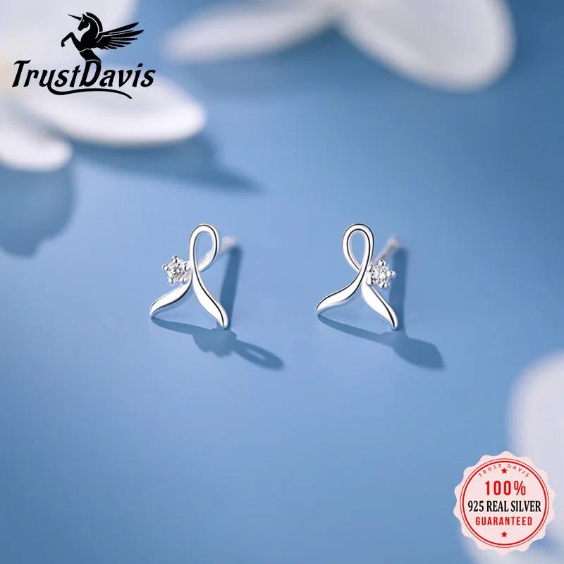 Trustdavis Real 999 Silver Fashion Sweet Cute Zircon Fishtail Zirconia Earrings for Women Daily Wear Jewelry Gift DS4750