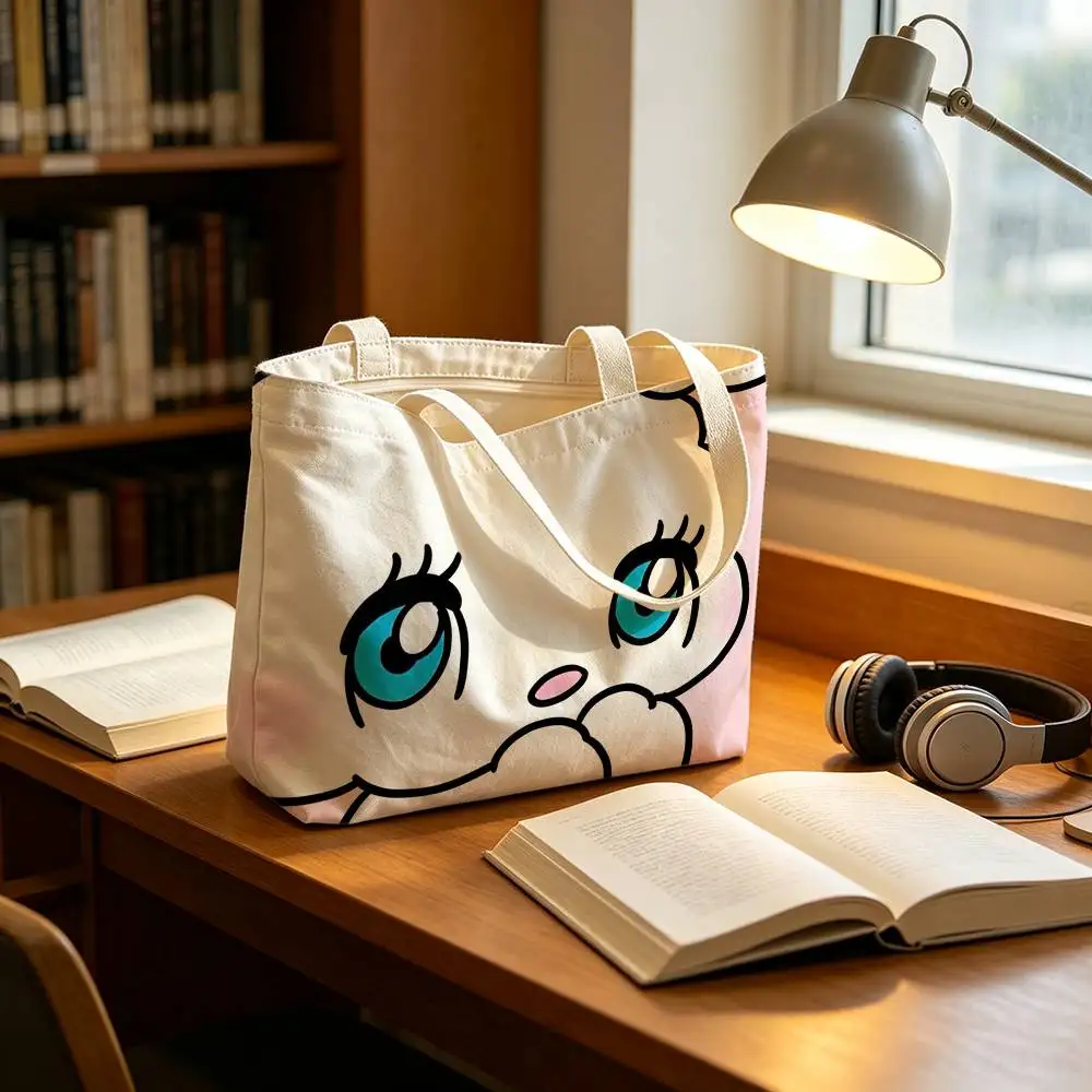 E-Esther Bunny Pink Canvas Tote Bag Spacious Shoulder Bag with Zipper Closure and Classic for Work