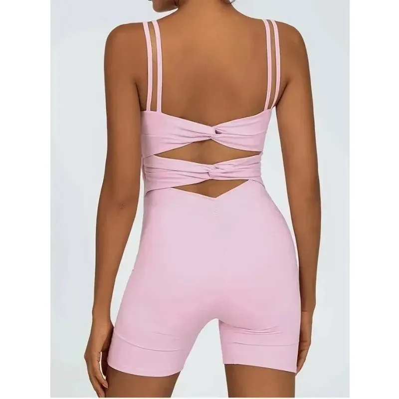 

Naked Yoga Jumpsuit Fitness Sports Overalls Hollow Out Pleate Backless Cross Fitness Workout Bodysuit Outwear Running Sport Suit