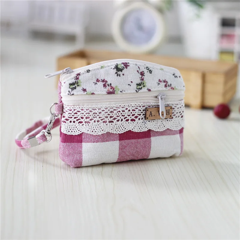 Portafoglio scozzese da donna in tessuto di cotone Astuccio per organizer per carte piccole Pochette per soldi da donna Portamonete in pizzo 2024