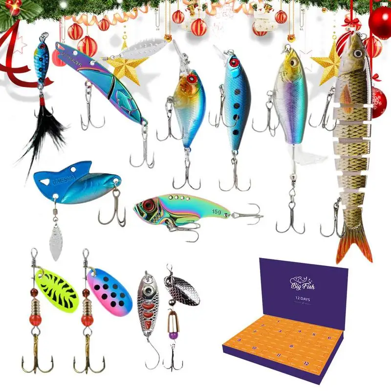 Fishing Lure Set 2024 Christmas Fishing Lure Countdown Calendar Holiday Countdown Calendar Soft Fishing Bait With Hooks For