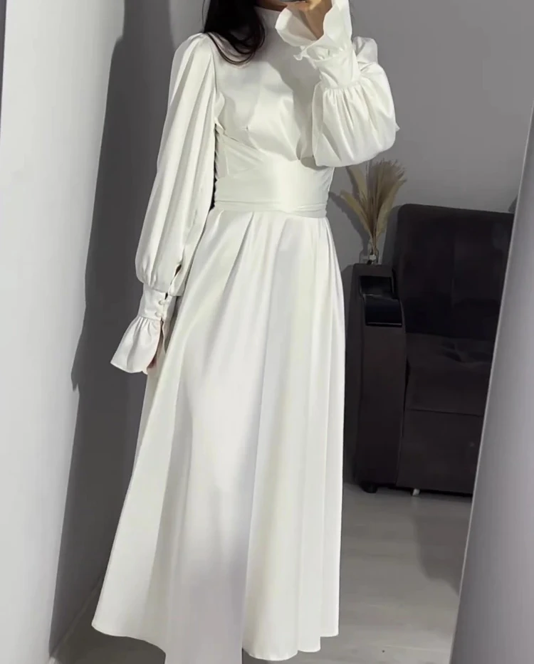 

Eid Satin Party Dress for Women Abaya Flare Sleeve Vestidos Largos Dresses Ramadan Lace-up Islam Largo Dubai Arab Long Robe 2024