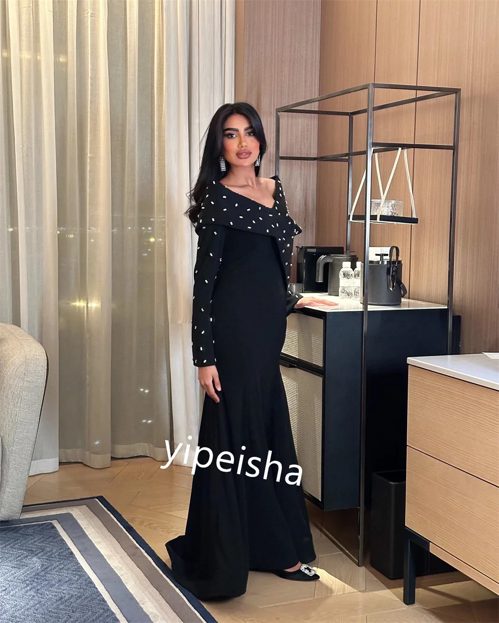 Customized  Evening Jersey Ruched Quinceanera Mermaid Off-the-shoulder Bespoke Occasion Gown Midi Dresses Saudi Arabia