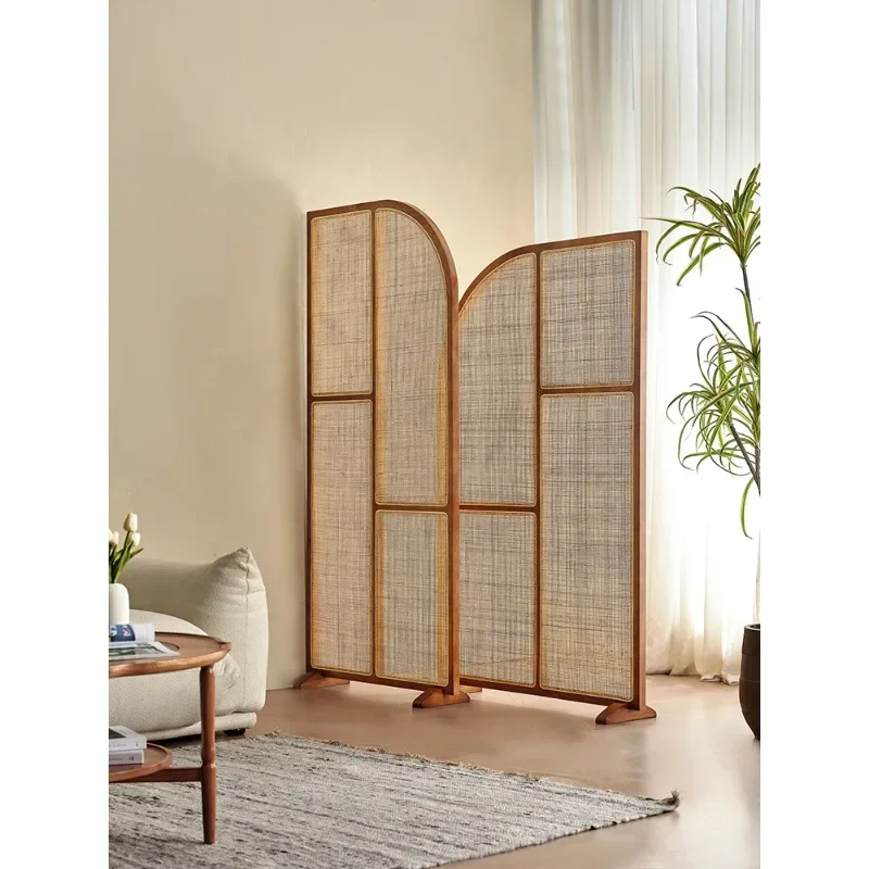 Japanese-style solid wood rattan screen combination small living room creative partition wall movable  Chinese Zen seat screen