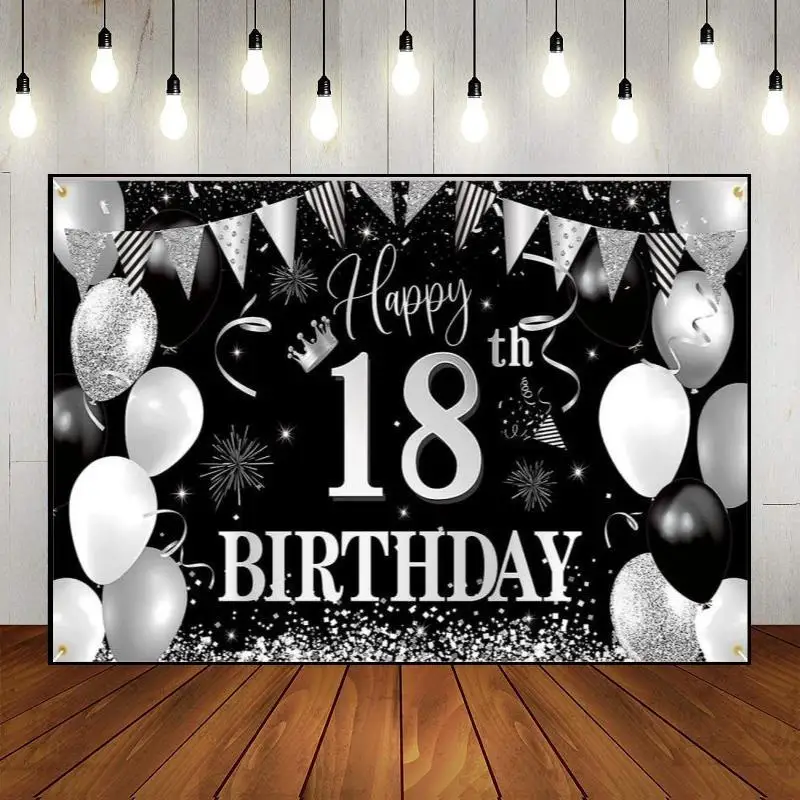 

Boy Girl Party Wall Golden Photo Decoration Photography Custom Banner Prince Princess Background Happy 18th Birthday Backdrop