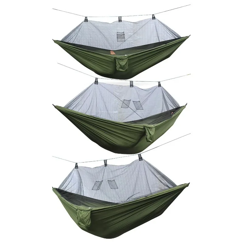 Lightweight Nylon Durable Green High Tenacity Outdoor Camping Rain Fly Sleeping Hammock With Mosquito Net