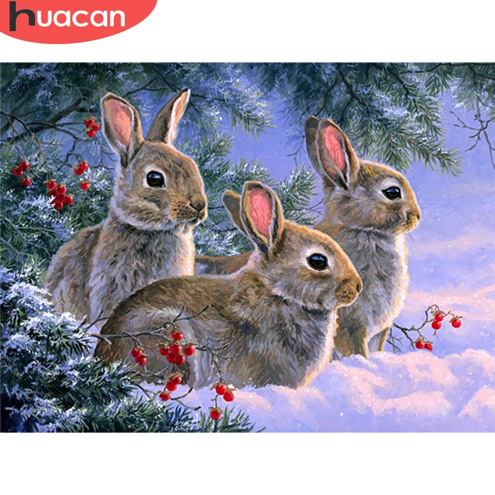 

HUACAN 5D DIY Diamond Painting Rabbit Full Square Round Diamond Embroidery Animal Mosaic Picture Of Rhinestone Decor For Home