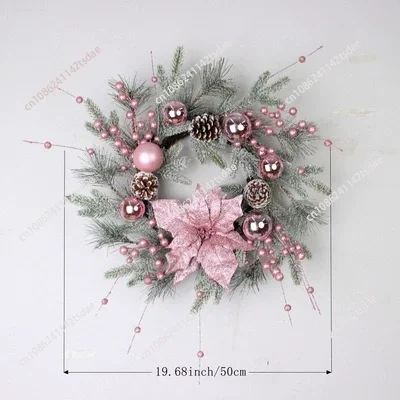 1pcs Christmas Explosion  Pink Christmas Flower Electroplated Ball Snow Cream Flocking PE Pine Needle Rattan Wreath Rattan