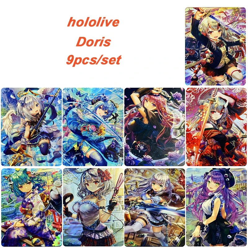 

DIY ACG 9pcs/set Hololive Anime collection card Board game card toys Cartoon toys Doris Bronzing Flash card Christmas gift