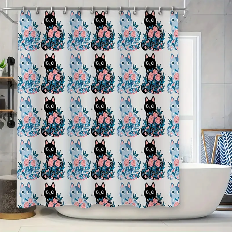 

Floral Cat Bath Curtain Cute Kitty Shower Curtain Farmhouse Decor Animal Lover Gift Home Decor Japanese Style Kawaii Room Divide
