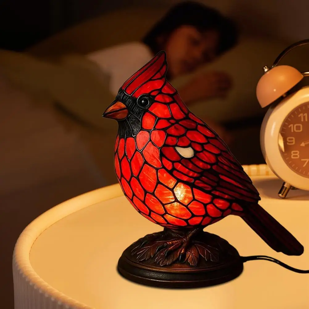 

Creative Red Bird Room Atmosphere Light Soft Lighting Durability Safety Table Lamp Exquisite Bird Art Decoration Night Light