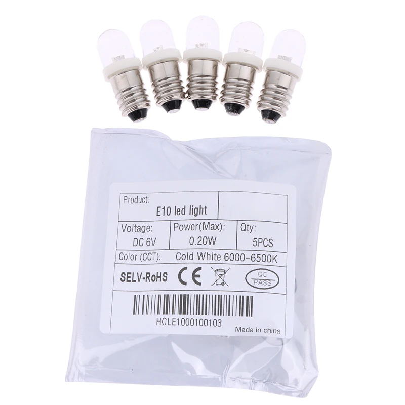 5 Stück LED E10 DC3V 5V 6V 12V 24V Schraubsockel-Glühbirne Warnleuchte E10 Instrumentenbeleuchtung Weiß Auto-Innenbeleuchtung