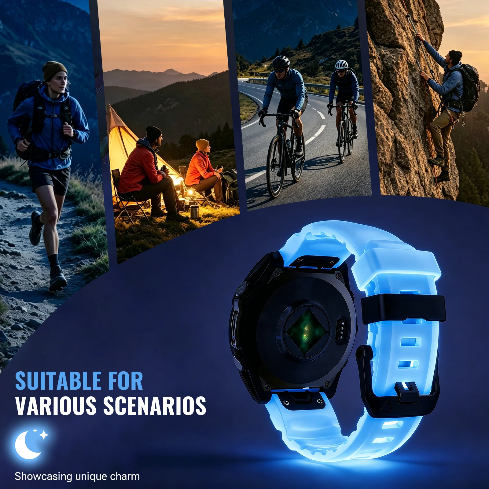 2pc, 22/26mm Luminous Watch Strap, Suitable for Garmin Fenix 8/8 Pro, 47mm, 51mm, E7, 7X, 6X, 5X/Epix Pro/Enduro 3/970 QuickFit, view 5