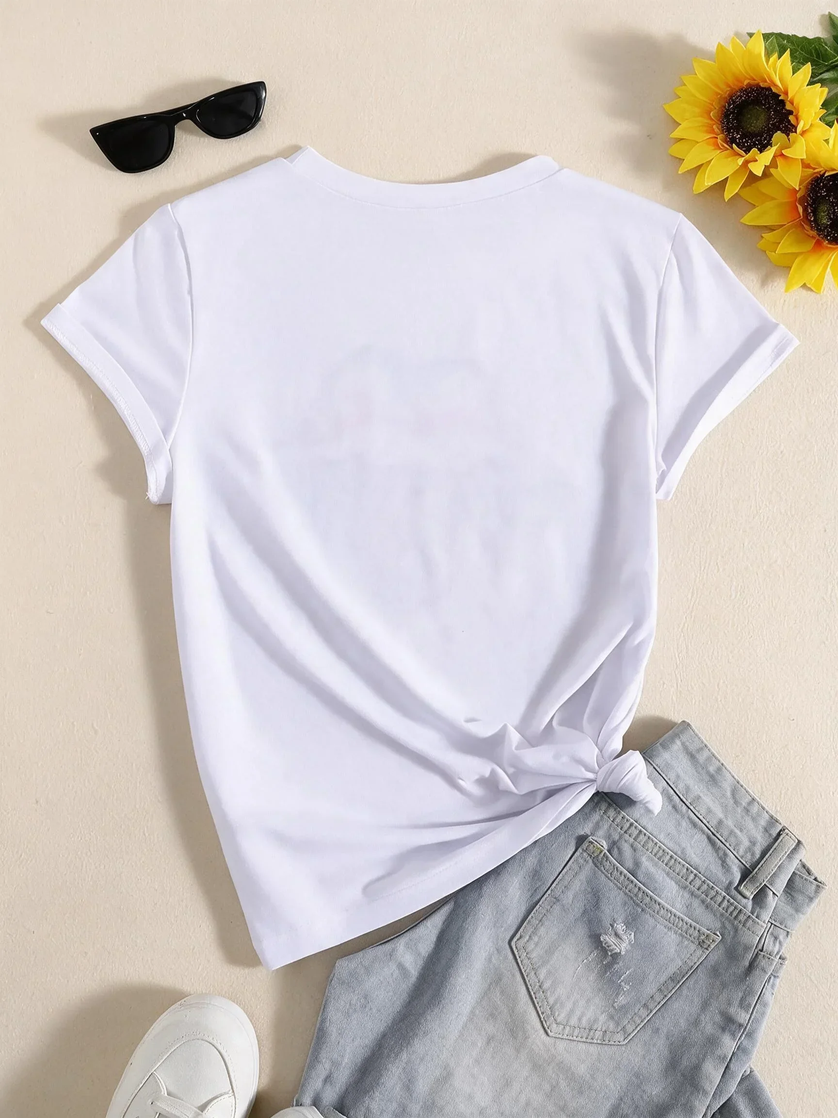 Harajuku Trend Tshirt New Fashion Circle Print Japanese-Style Korean-Style Women's Crew Neck Short-Sleeve T-Shirt Female Clothes