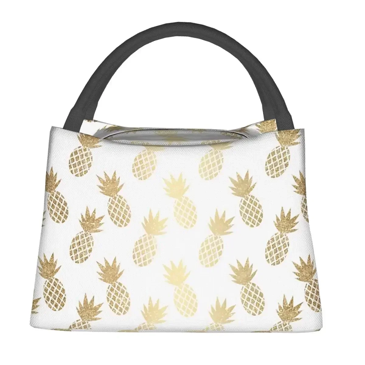 Gold Pineapple Pattern Lunch Bags Insulated Bento Box Portable Lunch Tote Picnic Bags Cooler Thermal Bag for Woman Children