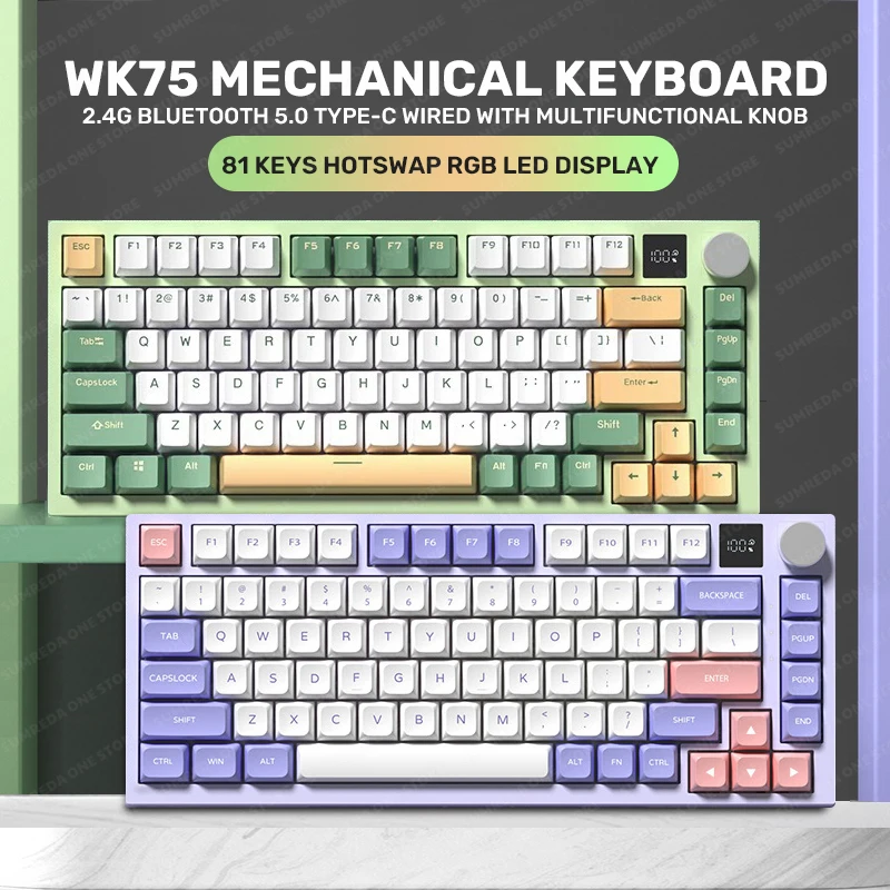 

WK75 Wireless Mechanical Keyboard 81Keys 2.4G Wired Gaming Bluetooth Keyboard Gasket Hotswap Backlit RGB Gamers Custom Keyboard