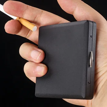 금속 반투명 담배 케이스-여성 및 남성, 휴대용 양면 스프링 클립, 83mm 담배 20 개 보관 (검정색)