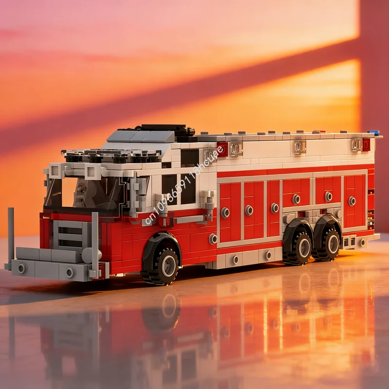 

628 деталей MOC Городская модель пожарной машины для тяжелых спасательных работ, конструктор, архитектурная игрушка, креативный подарок на Рождество, развивающая игрушка-конструктор