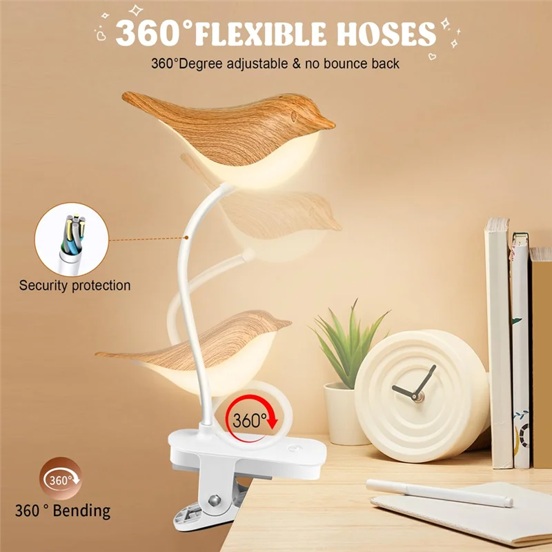 

75STO-Маленькая лампа для птиц, беспроводной ночник с регулируемой яркостью для птиц, перезаряжаемый через USB сенсорный датчик, настольная и настольная лампа