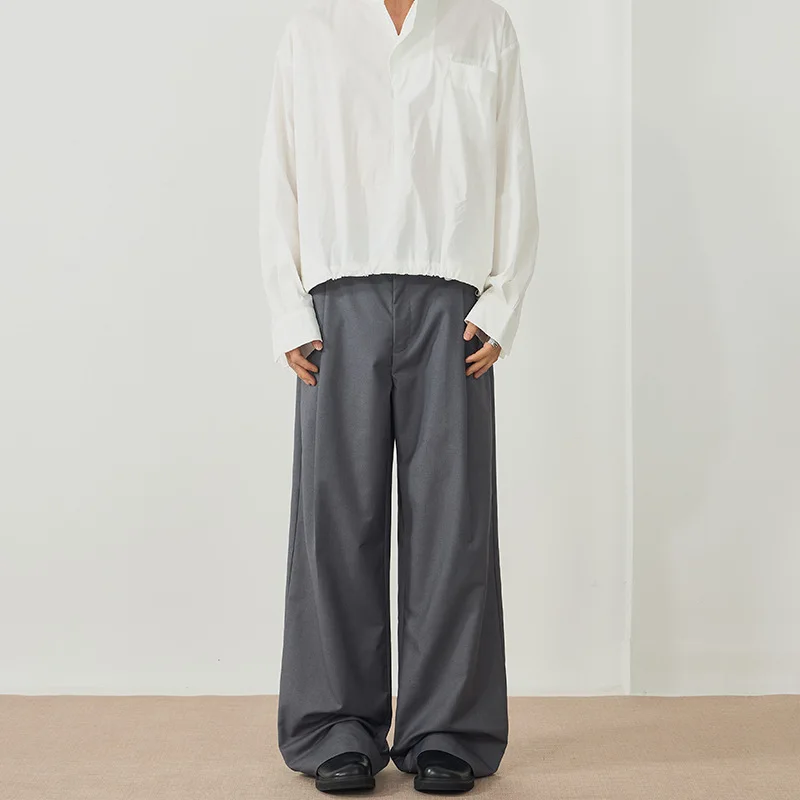 Calças pretas resistentes a rugas para homens e mulheres relaxadas pernas largas versáteis calças casuais de perna reta com bolsos macios