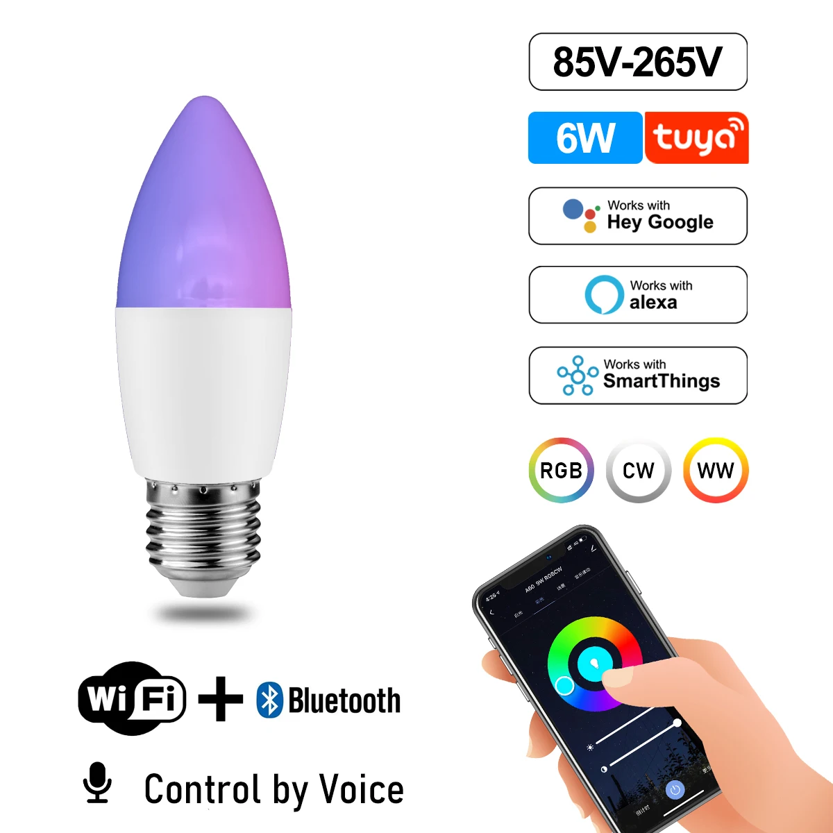 LED WIFI bluetooth Smart AC100-240V  E27 GU10 E14 B22 tuya IoT Led Bulb With Google Home Alexa Light Bulb For Home Decoration