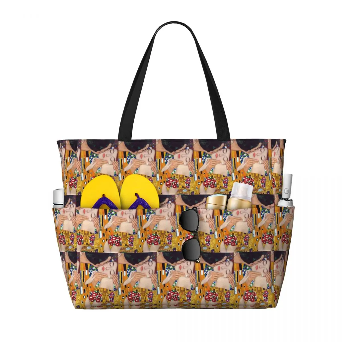 

The Kiss By Gustav Klimt Beach Tote Bag Sport Gym Yoga Duffle Large Tote Bag Women Travel Bag Fitness bag