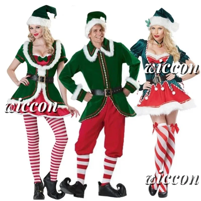 

CosplayAdult Christmas Santa Claus Costume Dress Green Xmas Elf Disguise Couple Cosplay Carnival New Year Party Fancy Dress Outf
