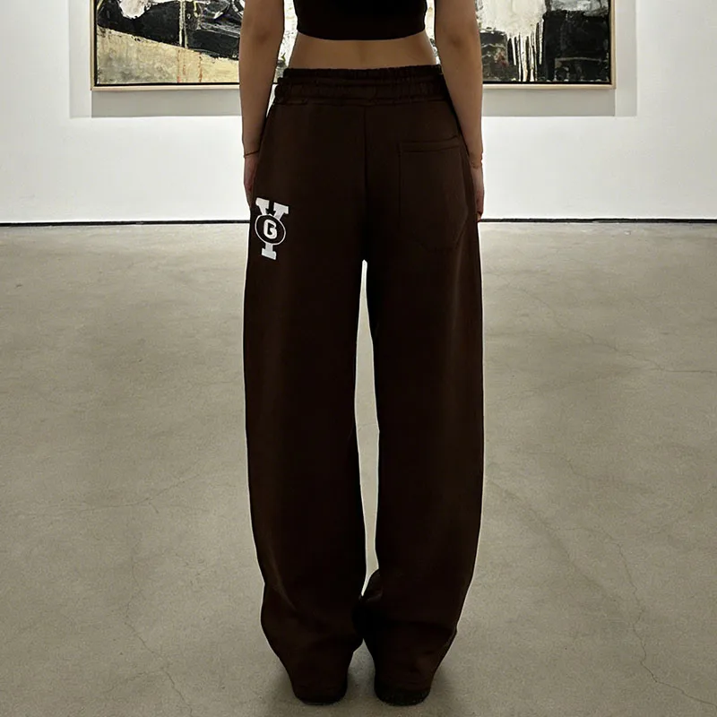 

Осень-зима 2000-х годов, повседневные брюки High Street, европейские и американские модные свободные прямые брюки с буквенным принтом и поясом на шнурке