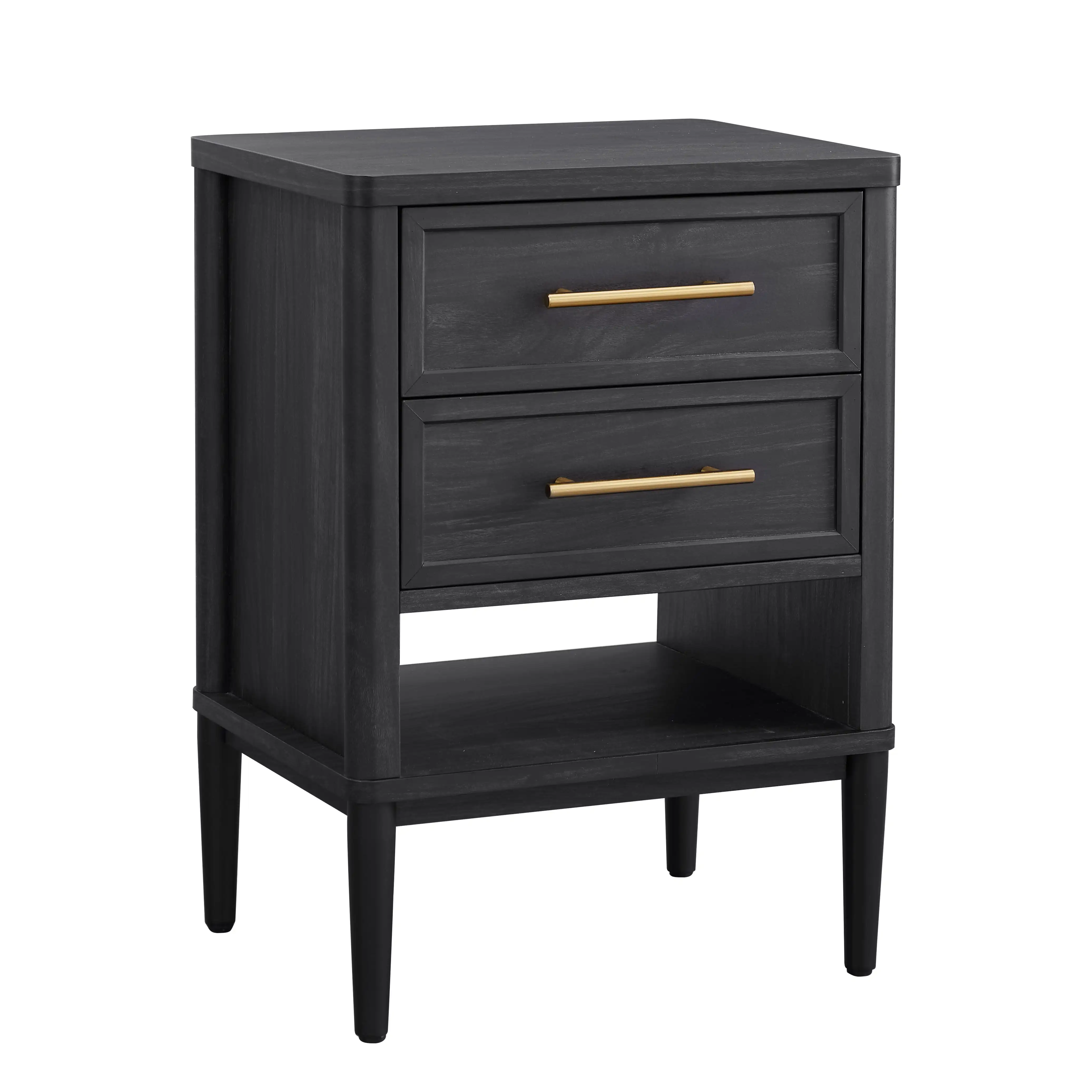 2 Drawer Nightstand for Bedroom Charcoal Finish Freestanding Practical As A Storage Table for Storing Small Clothes