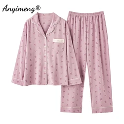 Autumn Winter Faux Cotton Sleepwear Long Sleeves Long Pants Homewear Fashion Women Pajamas Turn-down Collar Pajama for Girl